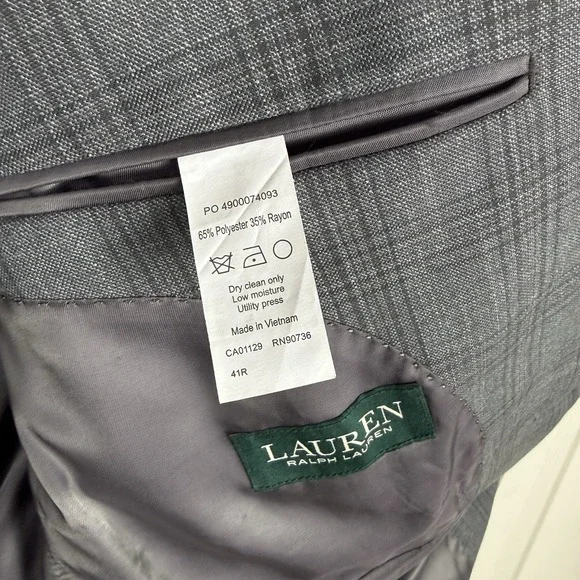 Lauren‎ Ralph Lauren Blazer Gray Windowpane Plaid Two Button Sport Coat Mens 41R - Picture 4 of 9